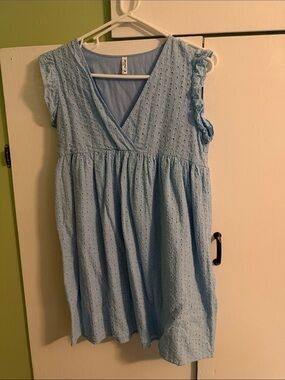 ePretty Light Blue Eyelet Wrap-Front Mini Dress